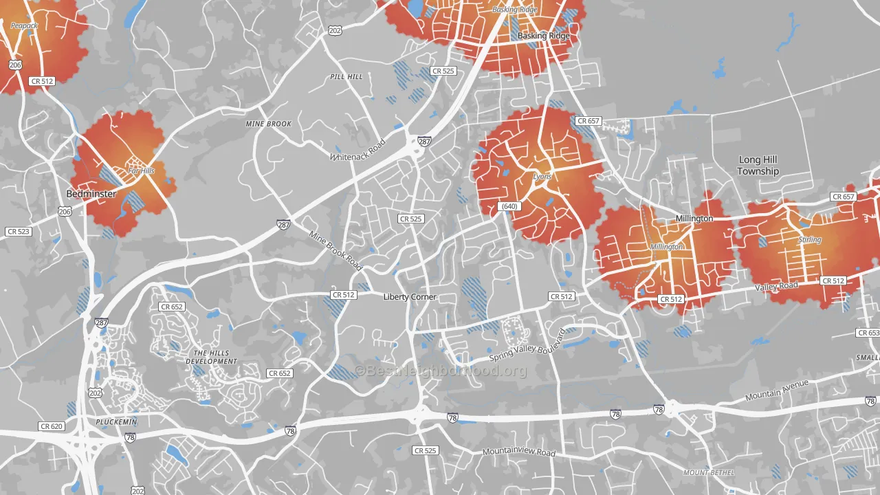 Transit Grade map of Basking Ridge, NJ