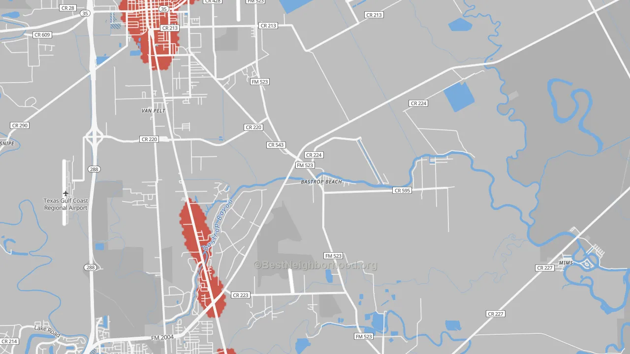 Transit Grade map of Bastrop Beach, TX