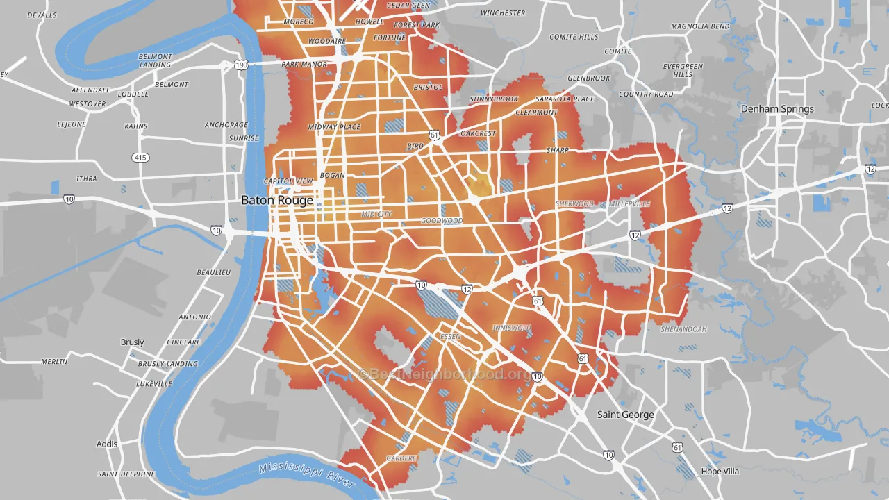 Transit Grade map of Baton Rouge, LA