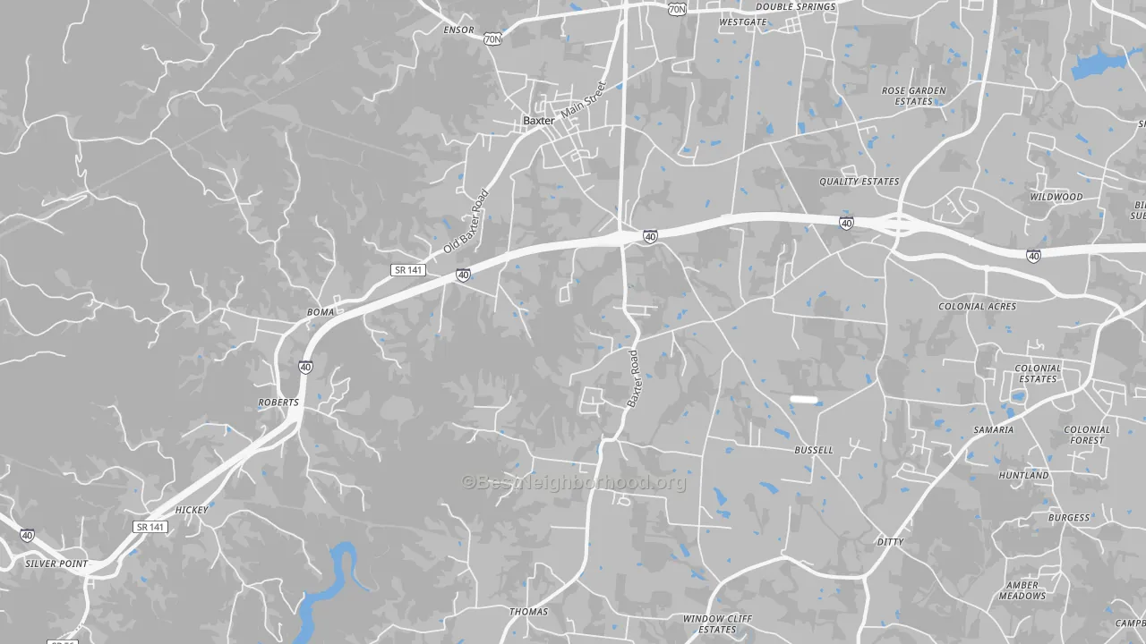 Transit Grade map of Baxter, TN