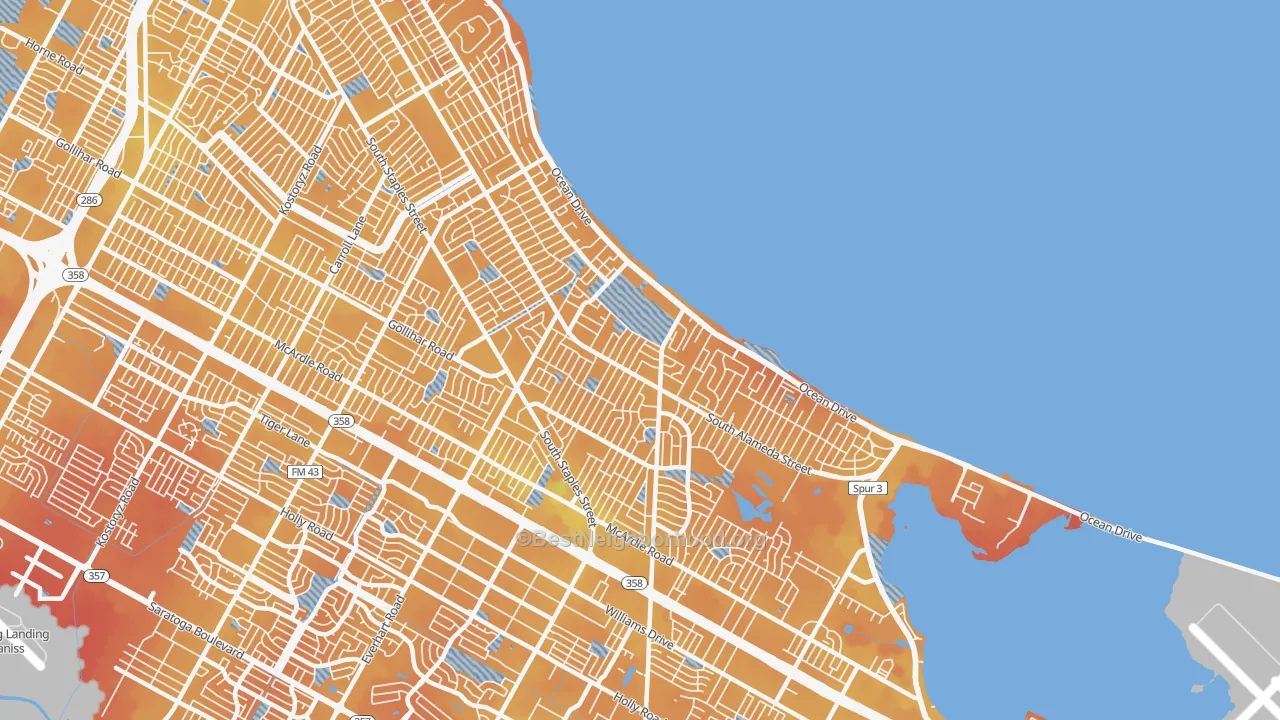 Transit Grade map of Bay Area, Corpus Christi, TX