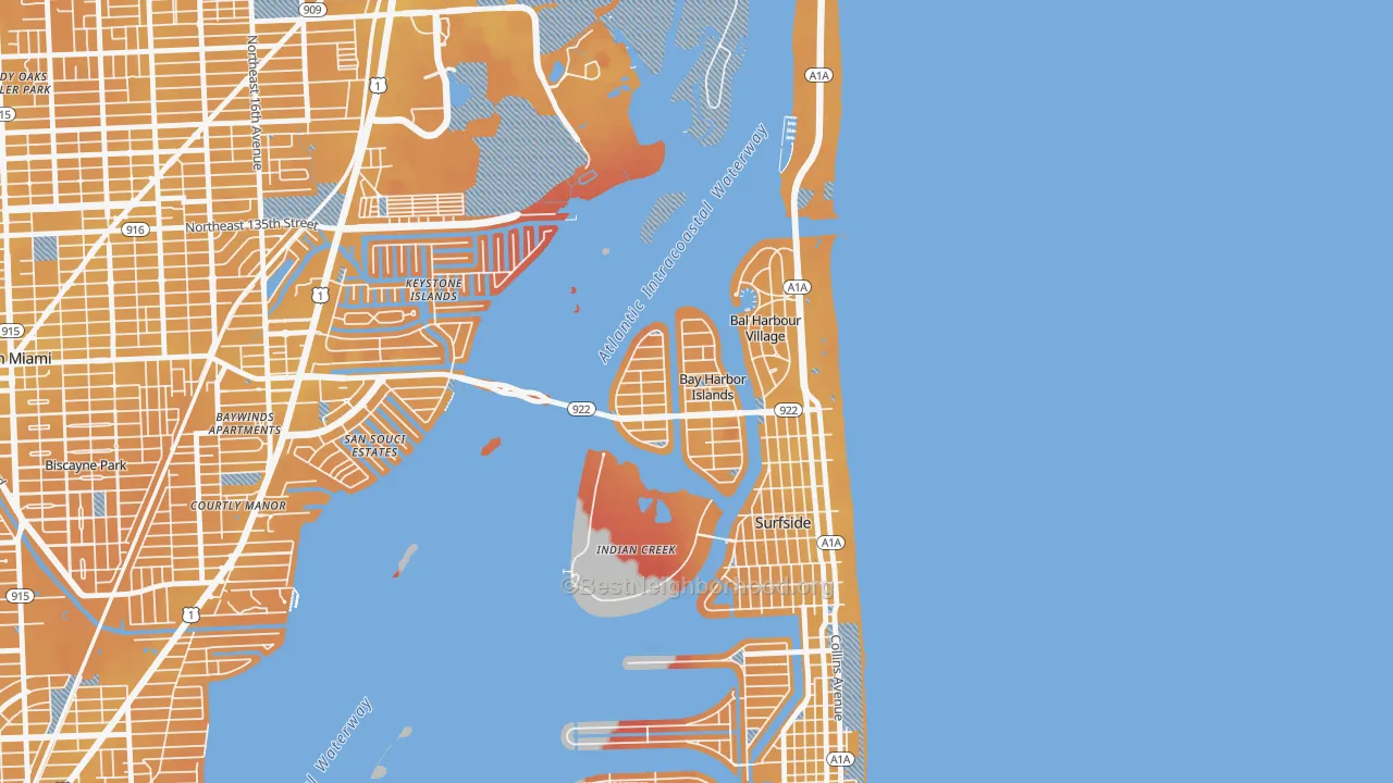 Transit Grade map of Bay Harbor Islands, FL