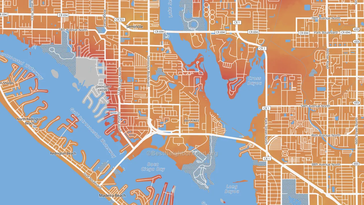 Transit Grade map of Bay Pines, FL