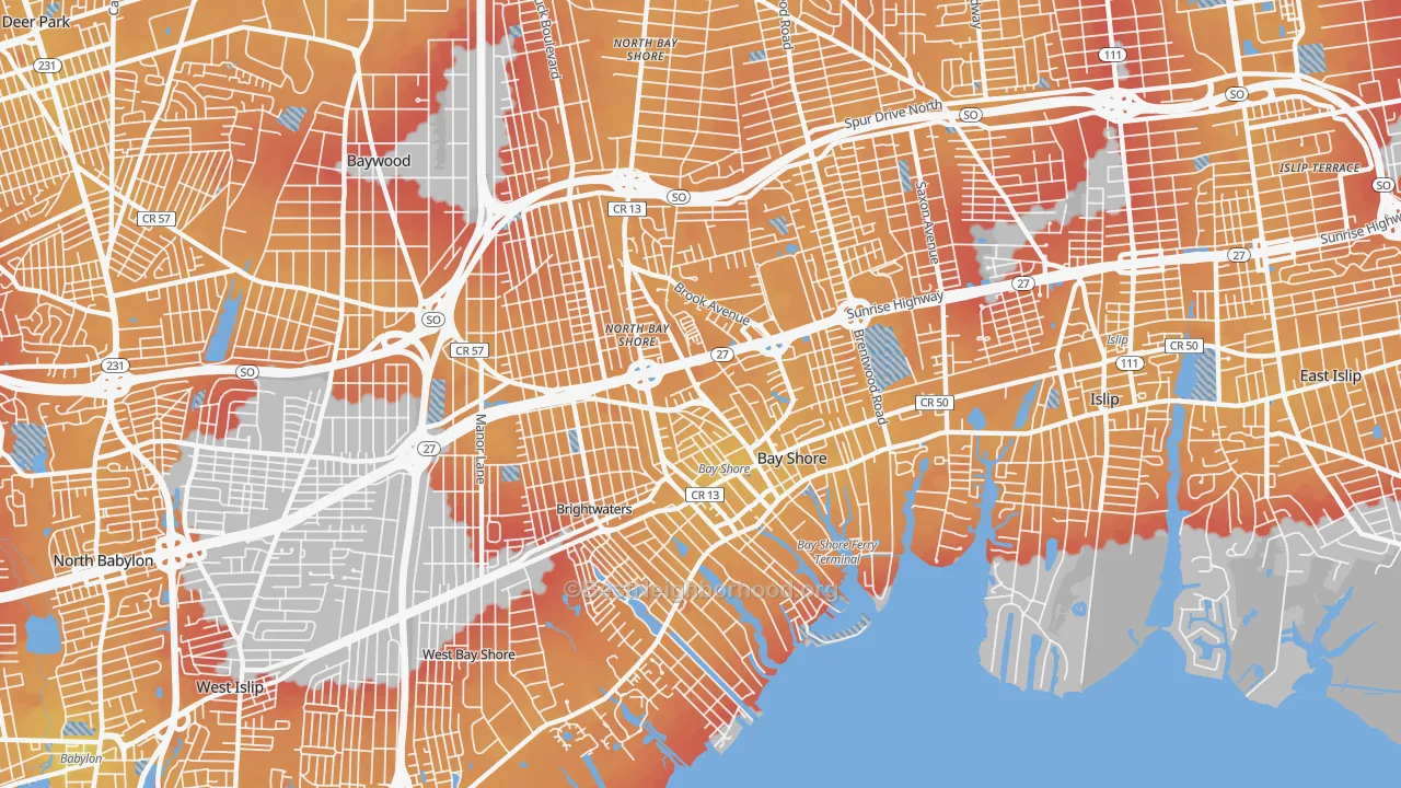 Transit Grade map of Bay Shore, NY