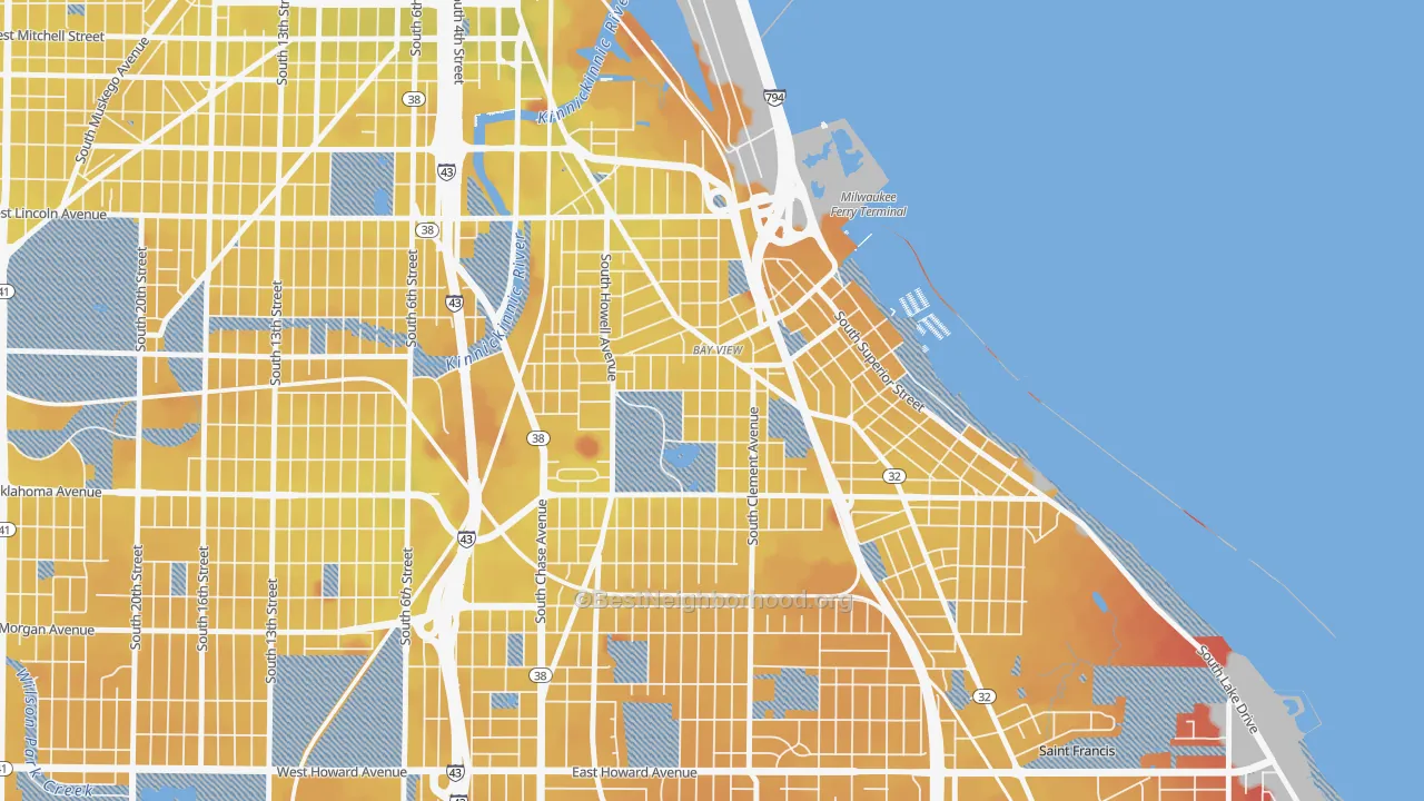 Transit Grade map of Bay View, Milwaukee, WI