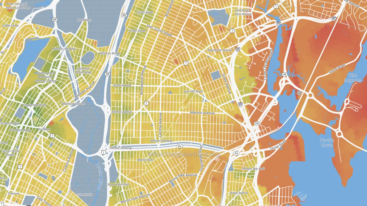 Transit Grade map of Baychester, Bronx, NY