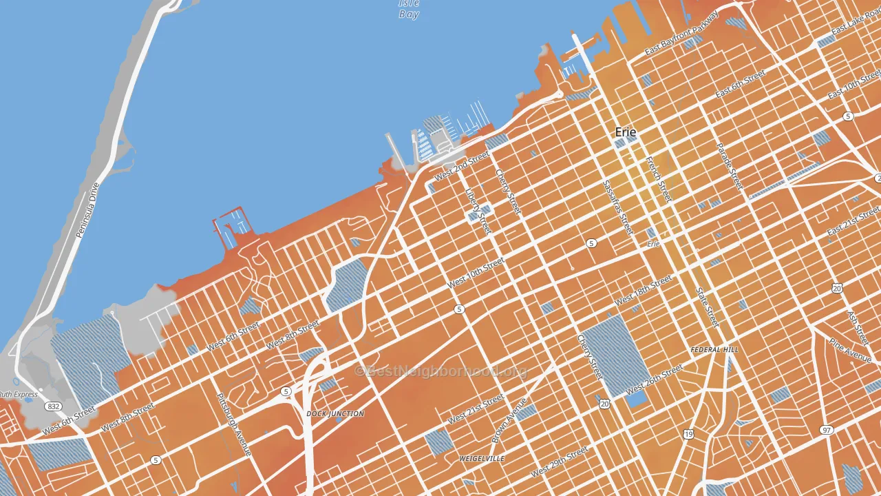 Transit Grade map of Bayfront, Erie, PA