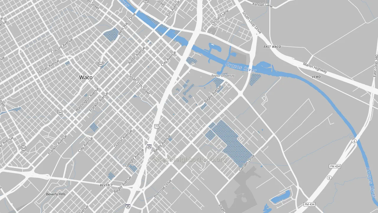 Transit Grade map of Baylor, Waco, TX
