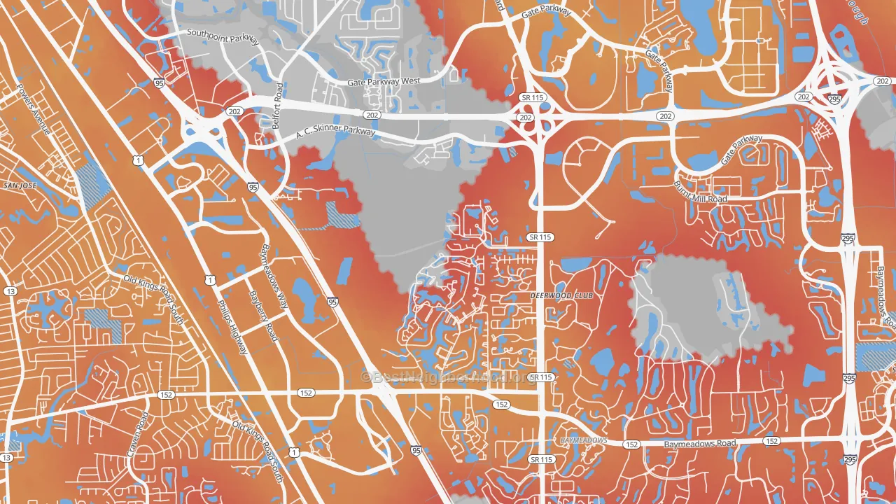 Transit Grade map of Baymeadows, Jacksonville, FL