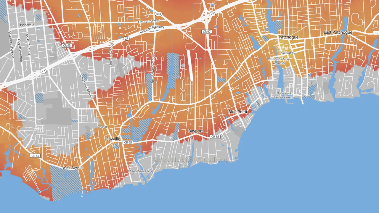 Transit Grade map of Bayport, NY