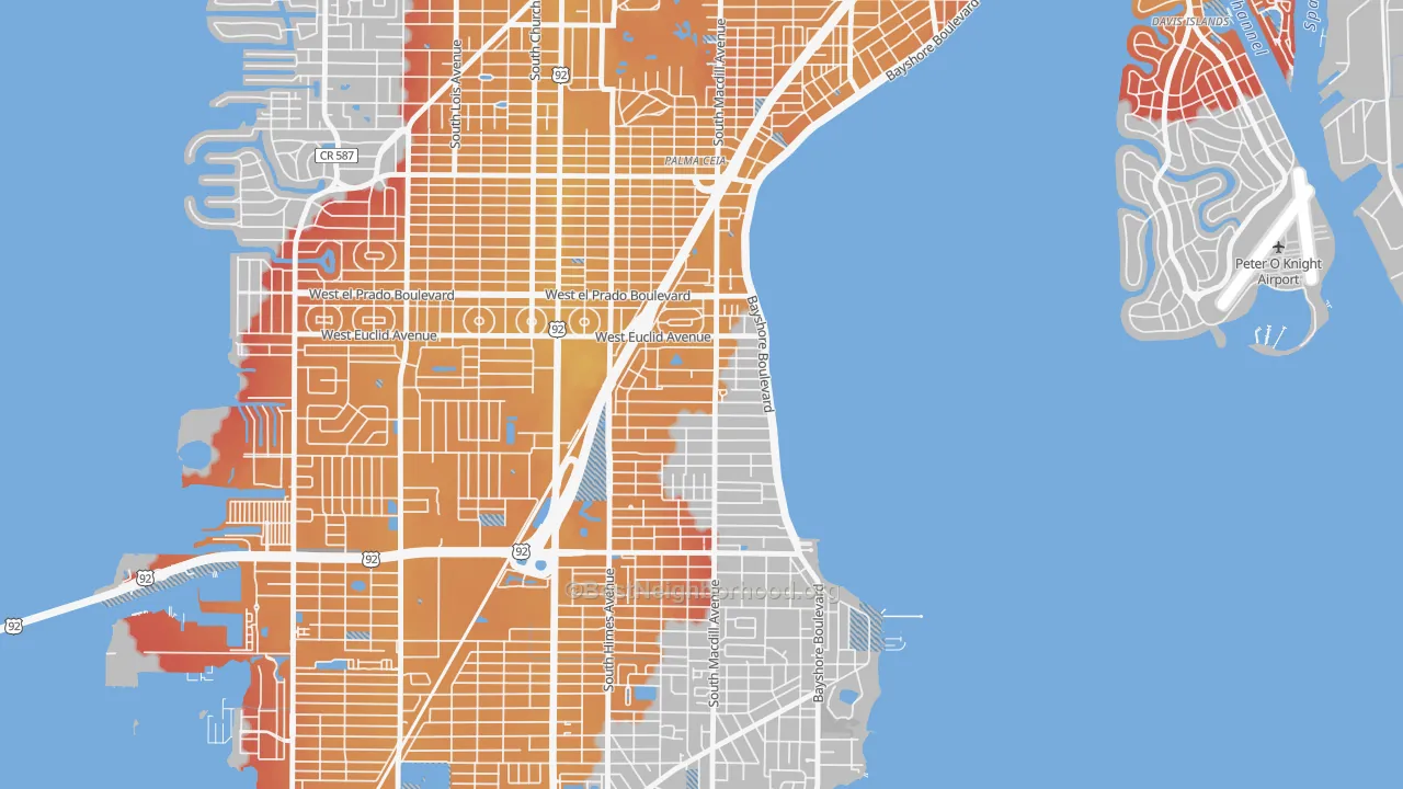 Transit Grade map of Bayshore Beautiful, Tampa, FL