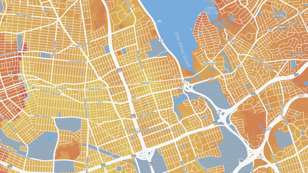 Transit Grade map of Bayside, Queens, NY