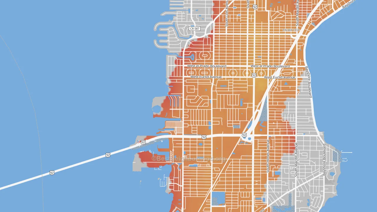 Transit Grade map of Bayside West, Tampa, FL
