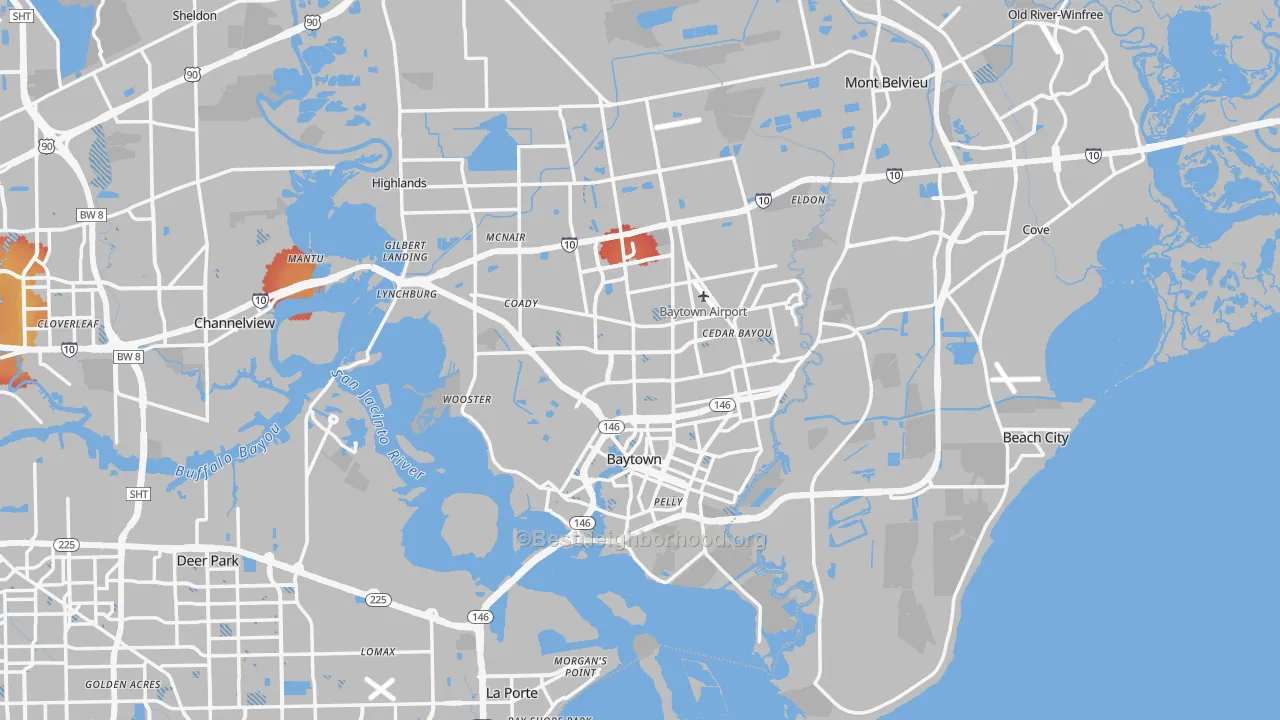 Transit Grade map of Baytown, TX
