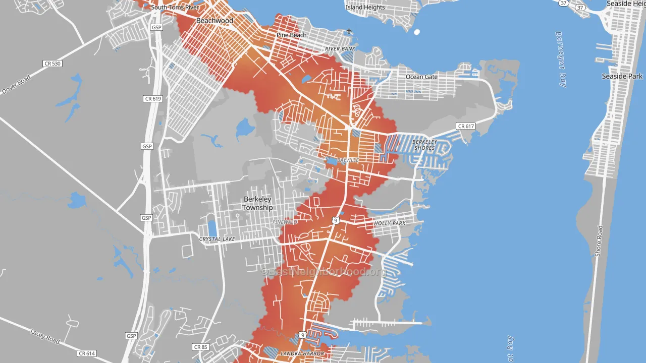 Transit Grade map of Bayville, NJ