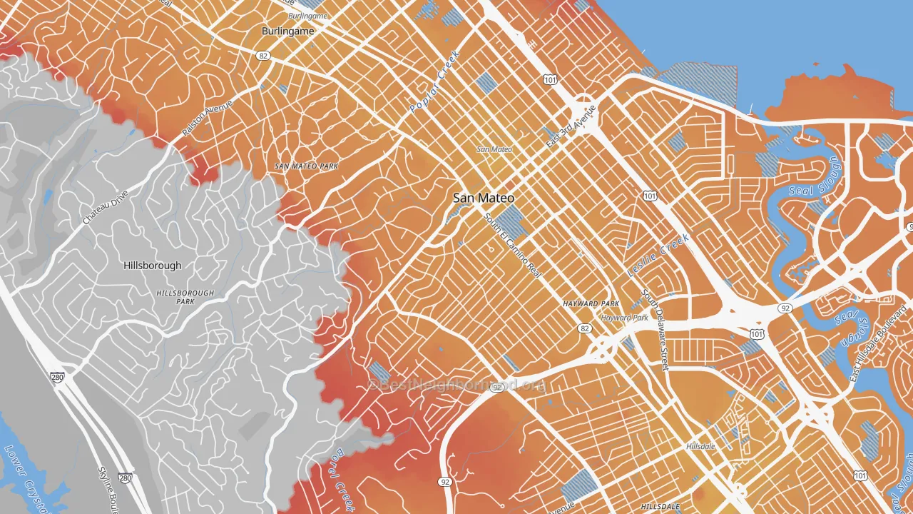 Transit Grade map of Baywood-Aragon, San Mateo, CA