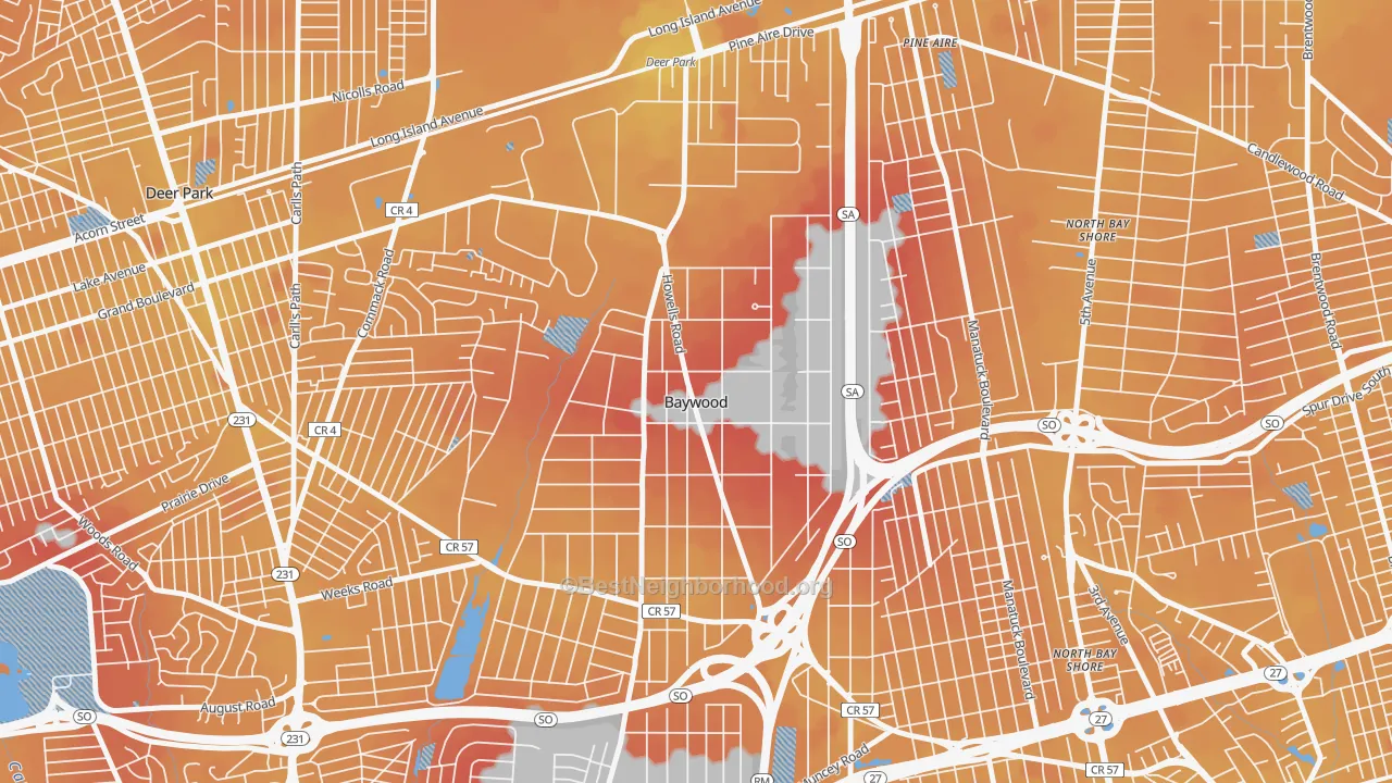 Transit Grade map of Baywood, NY