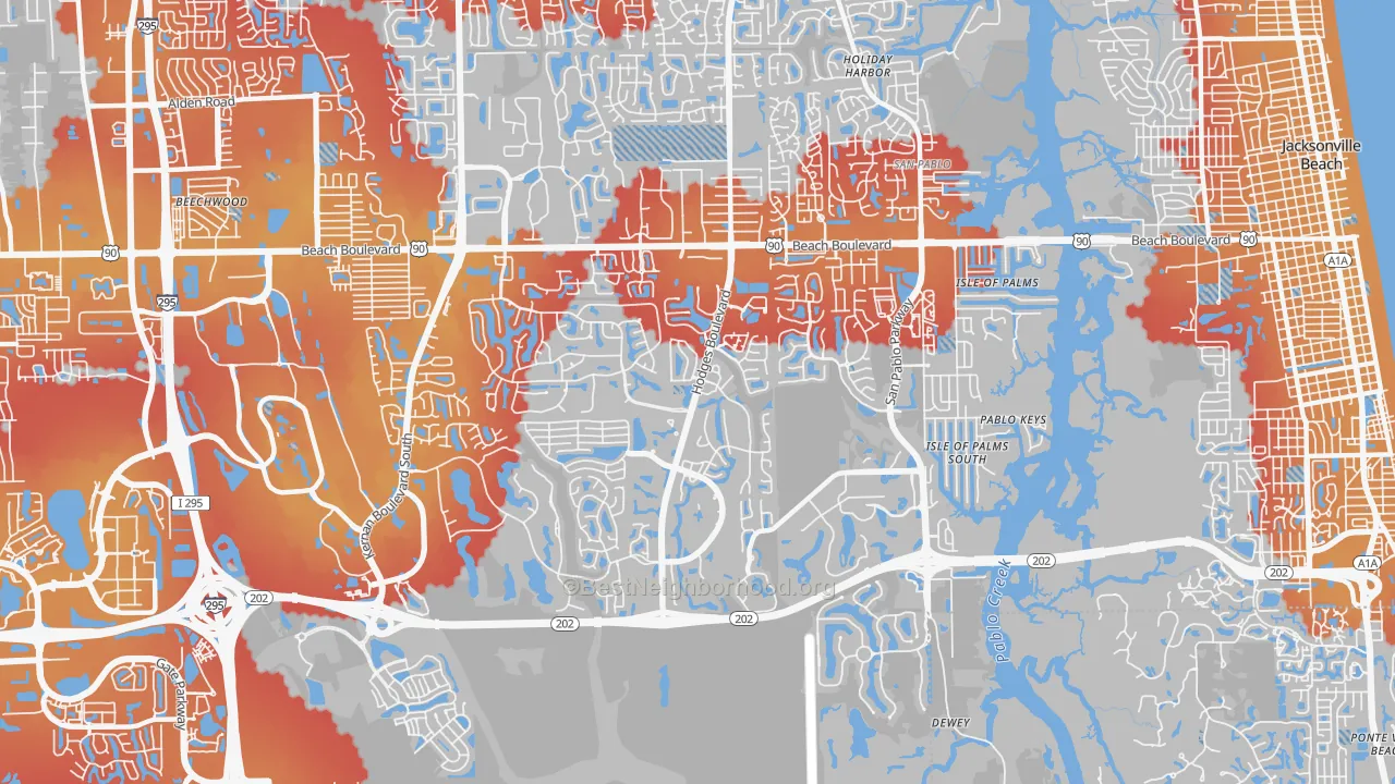 Transit Grade map of Beach Haven, Jacksonville, FL