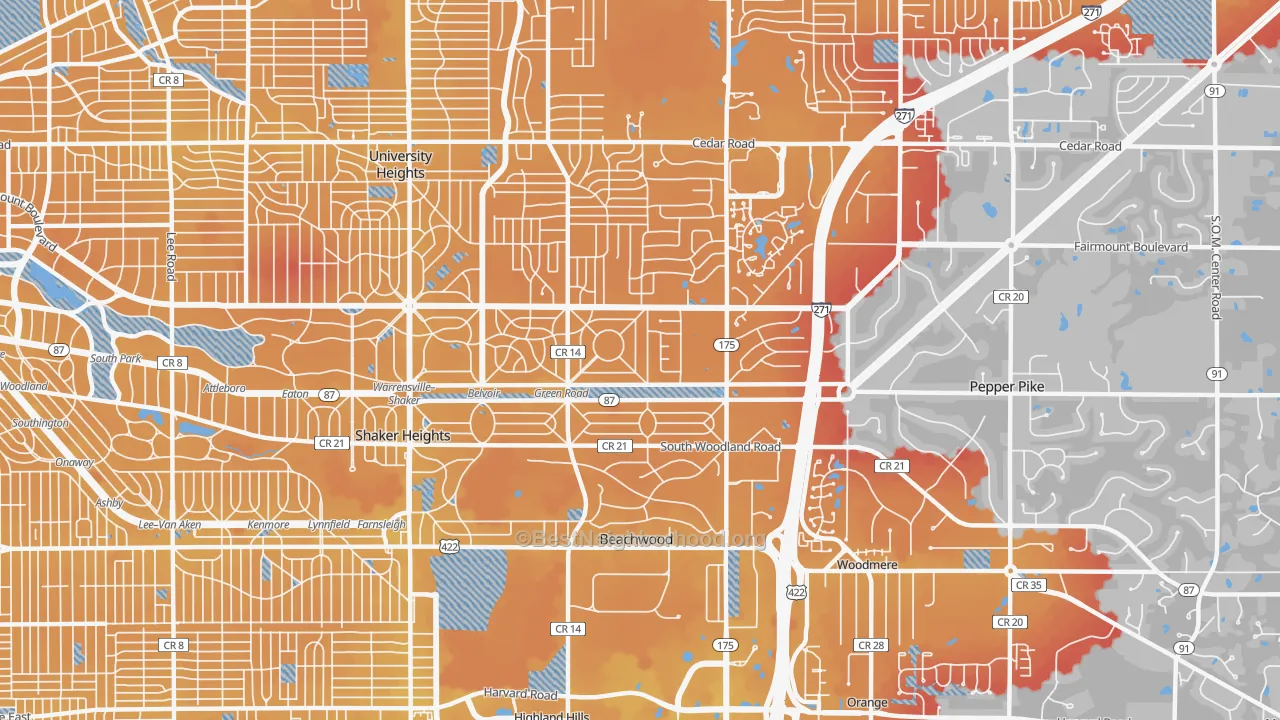 Transit Grade map of Beachwood, OH