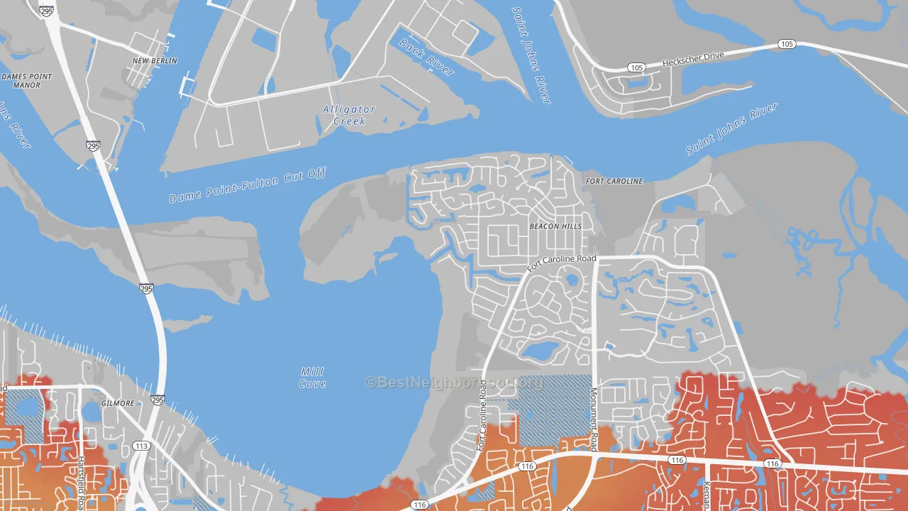 Transit Grade map of Beacon Hills and Harbour, Jacksonville, FL