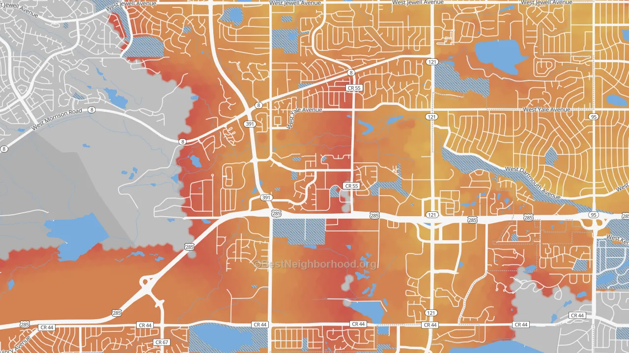 Transit Grade map of Bear Creek, Lakewood, CO