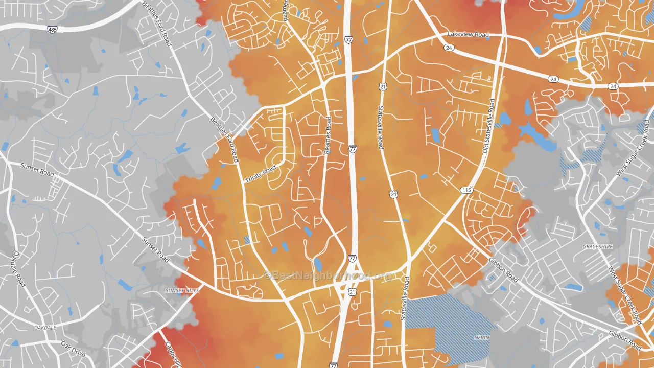 Transit Grade map of Beatties Ford-Trinity, Charlotte, NC