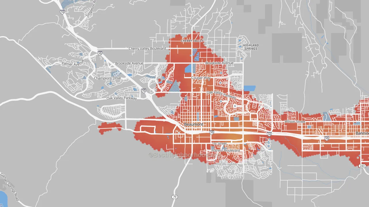 Transit Grade map of Beaumont, CA