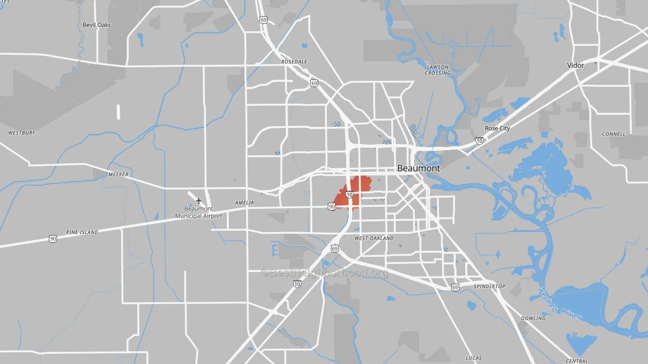 Transit Grade map of Beaumont, TX