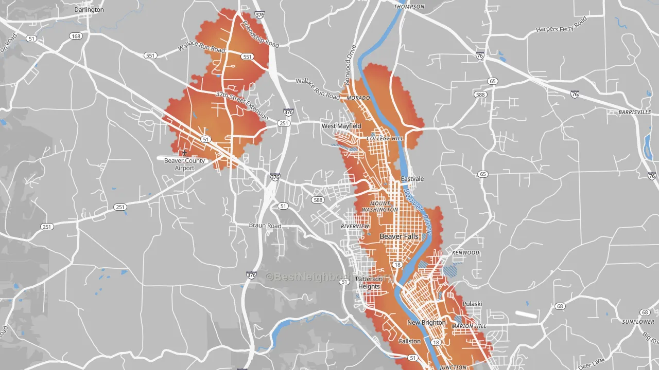 Transit Grade map of Beaver Falls, PA