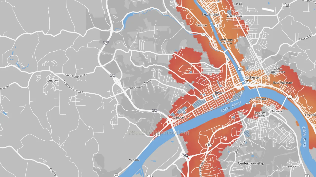 Transit Grade map of Beaver, PA
