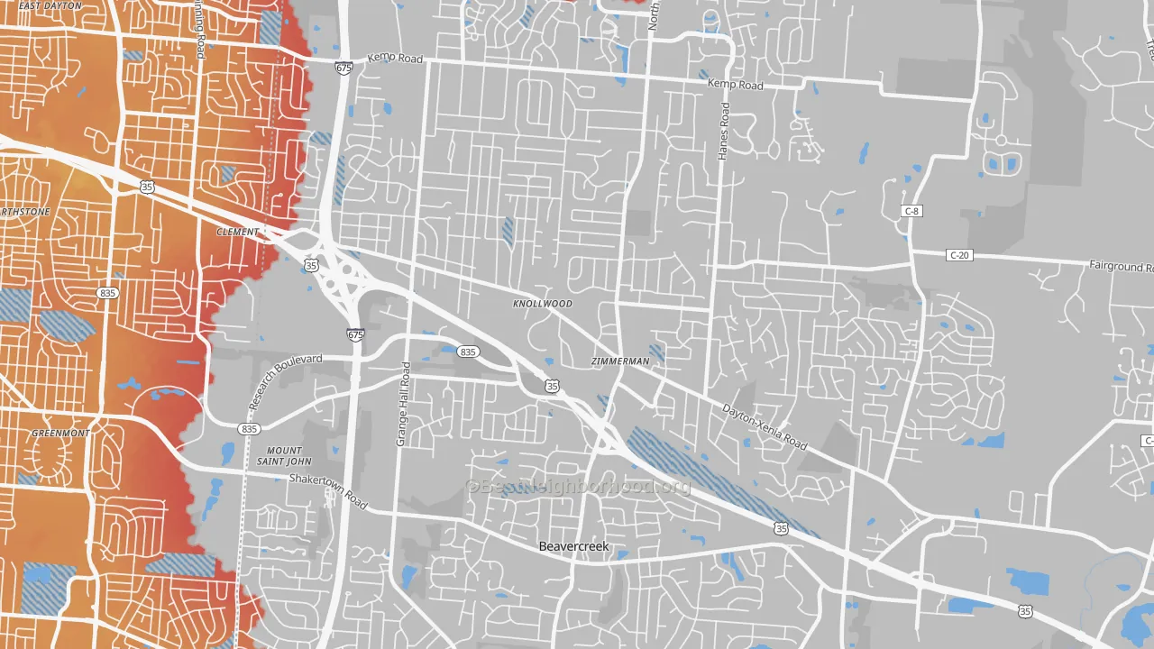 Transit Grade map of Beavercreek, OH