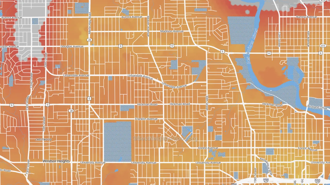 Transit Grade map of Beaverdale, Des Moines, IA