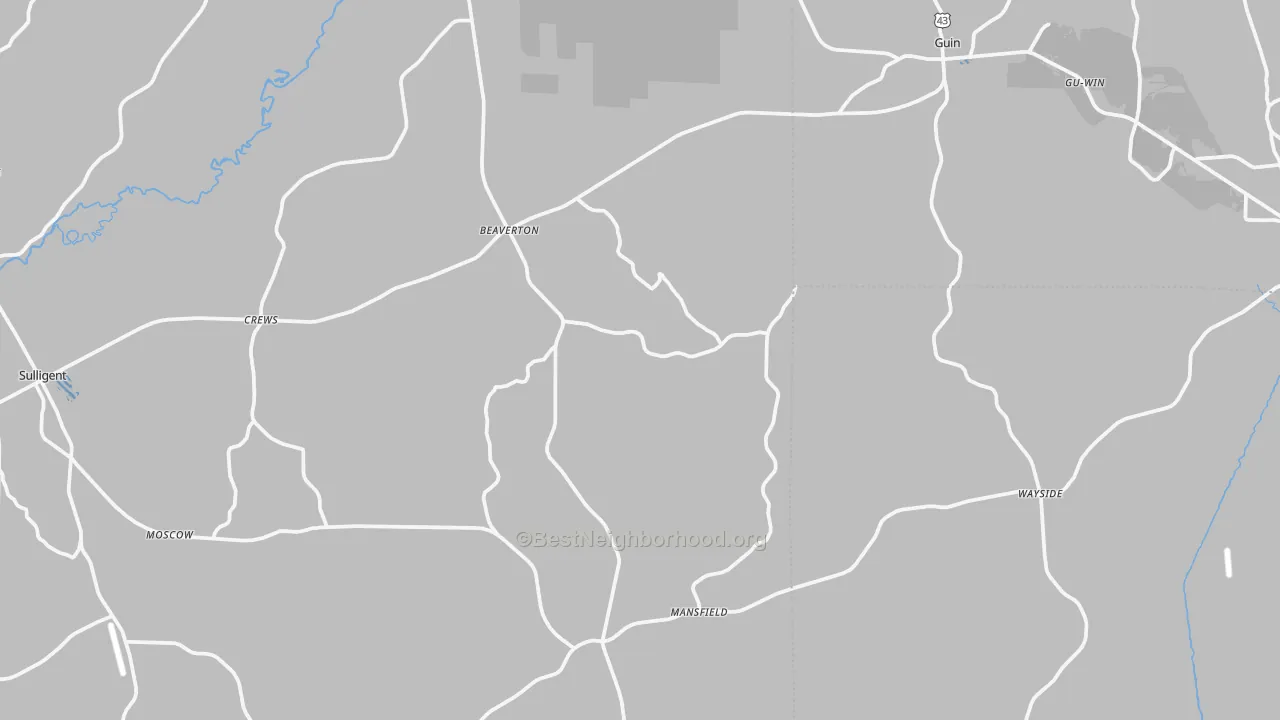 Transit Grade map of Beaverton, AL
