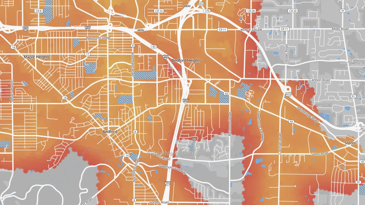 Transit Grade map of Bedford Heights, OH