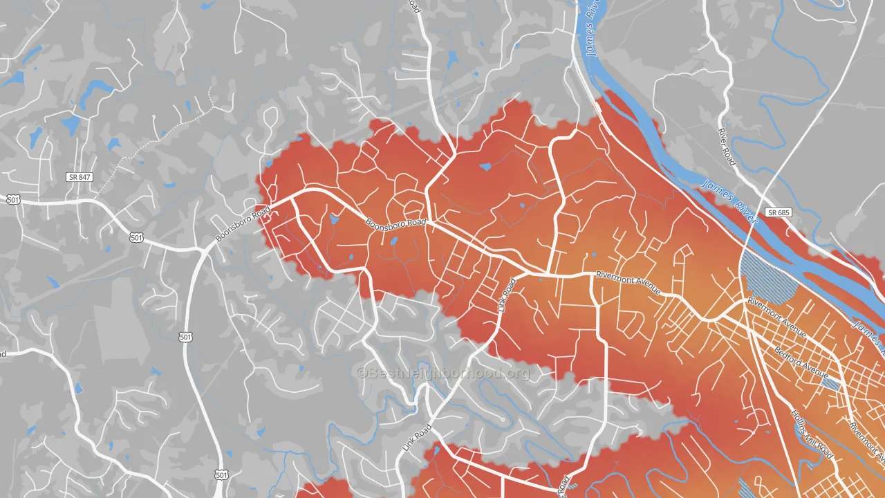 Transit Grade map of Bedford Hills, Lynchburg, VA