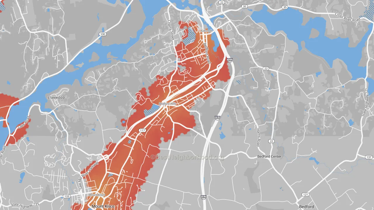Transit Grade map of Bedford Hills, NY