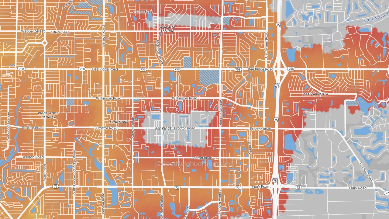 Transit Grade map of Bee Ridge, FL