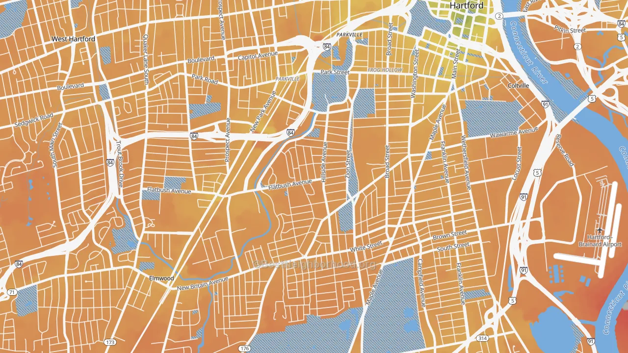 Transit Grade map of Behind The Rocks, Hartford, CT