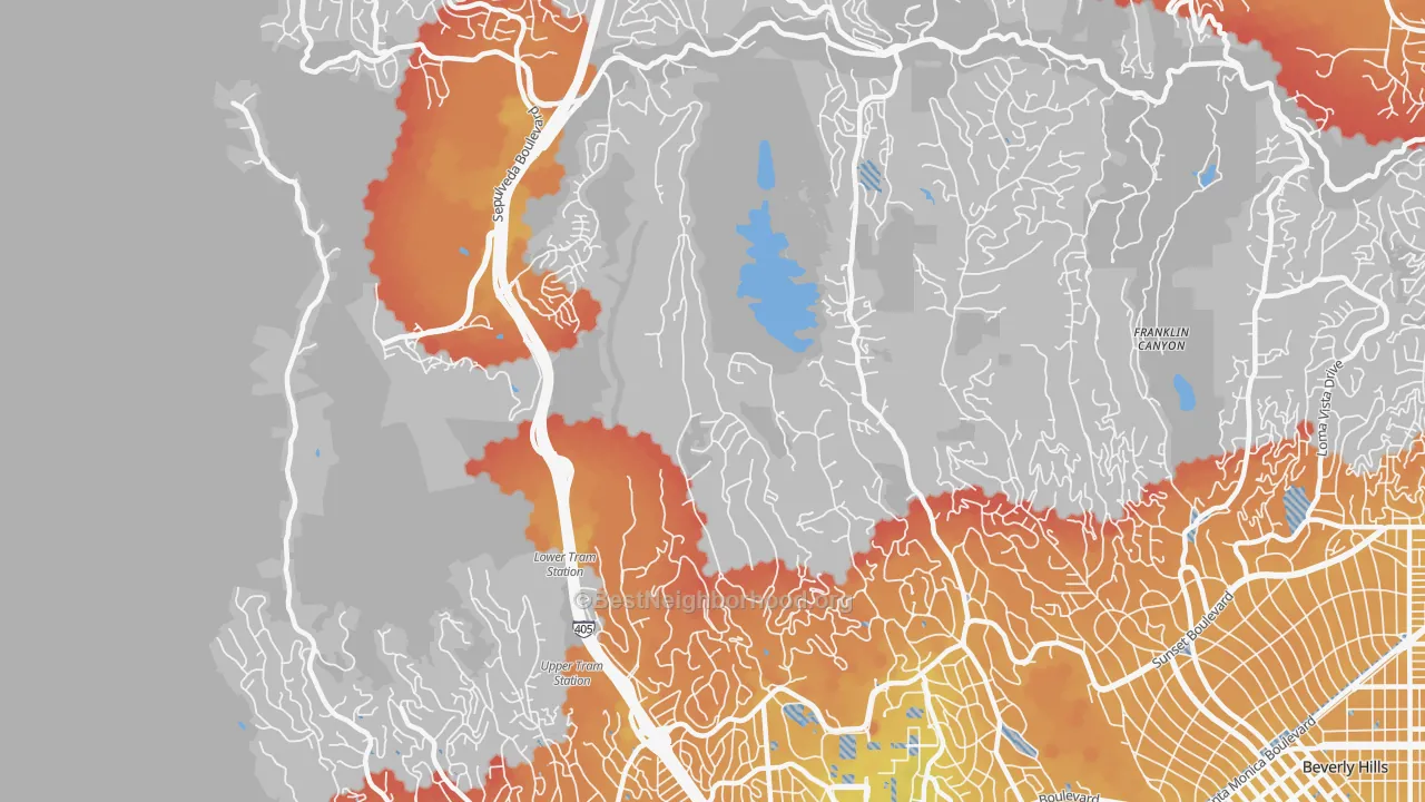 Transit Grade map of Bel Air, Los Angeles, CA