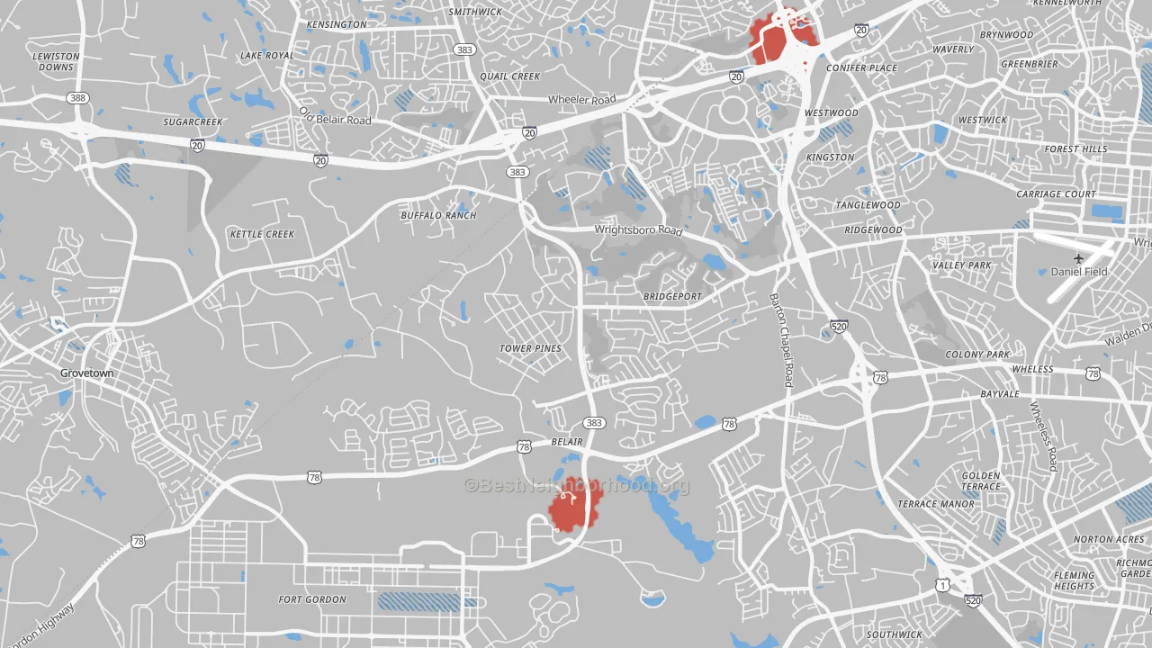 Transit Grade map of Belair, Augusta, GA