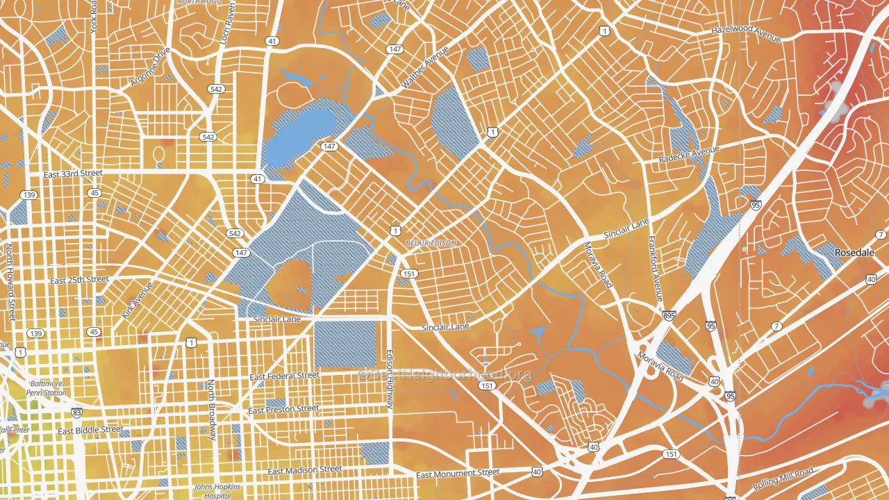 Transit Grade map of Belair-Edison, Baltimore, MD