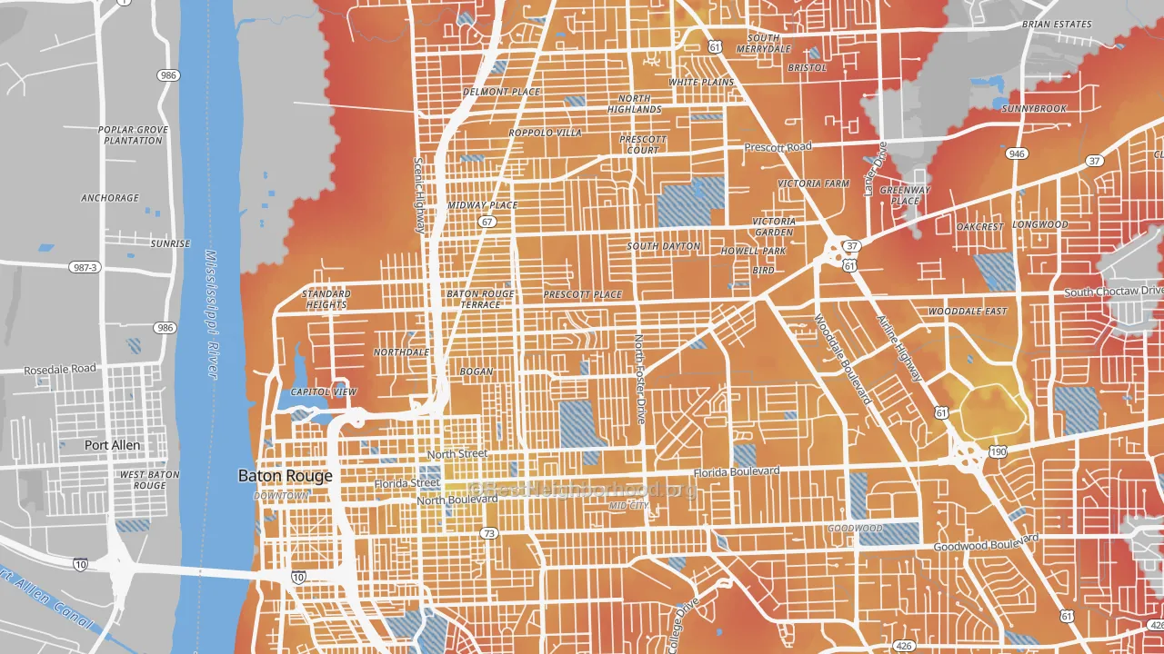 Transit Grade map of Belfair, Baton Rouge, LA