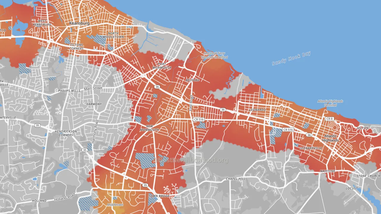 Transit Grade map of Belford, NJ