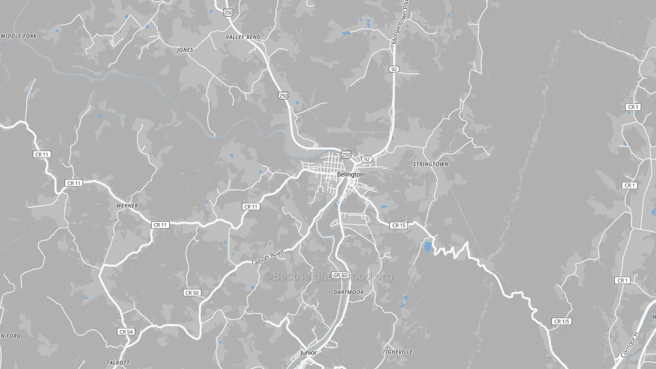 Transit Grade map of Belington, WV