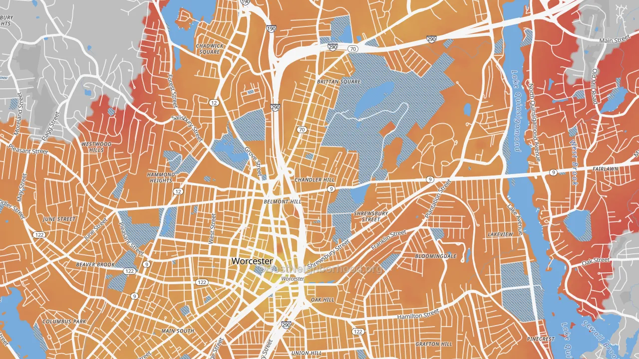 Transit Grade map of Bell Hill, Worcester, MA