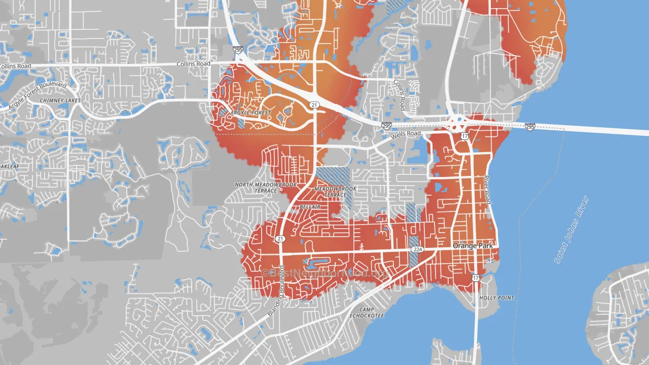 Transit Grade map of Bellair-Meadowbrook Terrace, FL