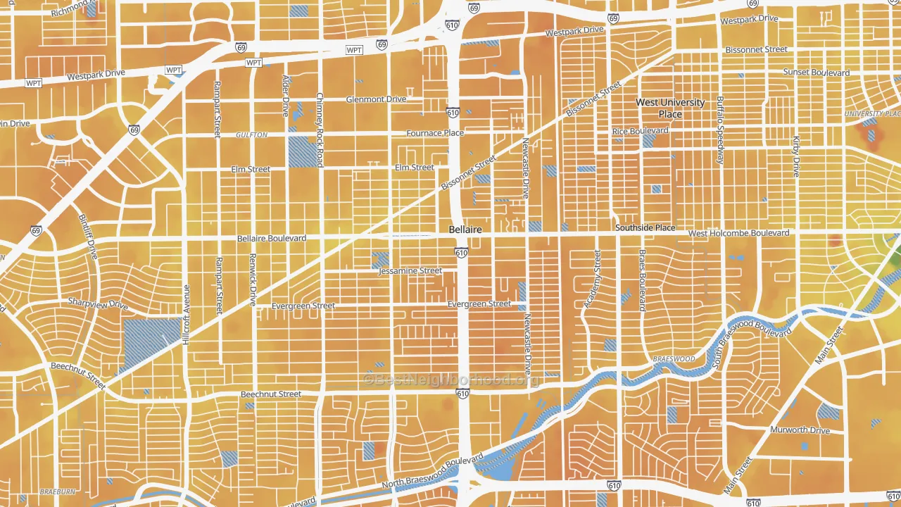 Transit Grade map of Bellaire, TX