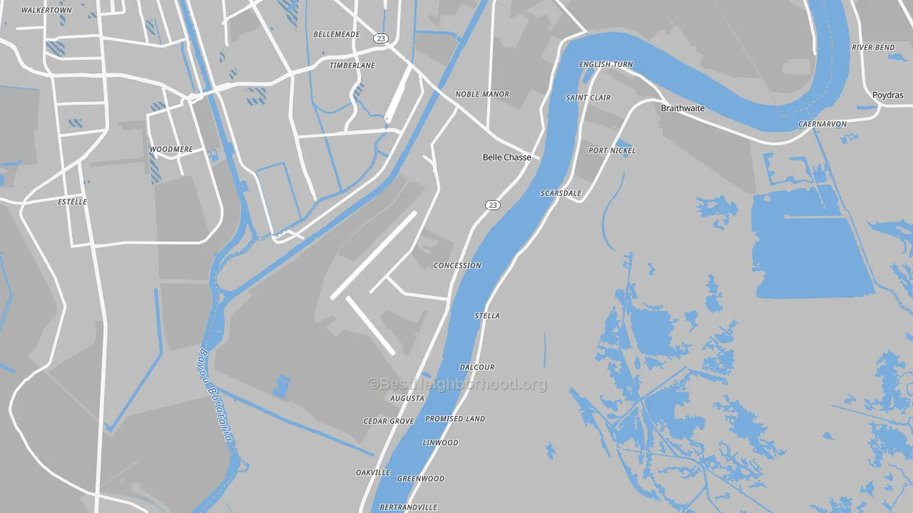 Transit Grade map of Belle Chasse, LA