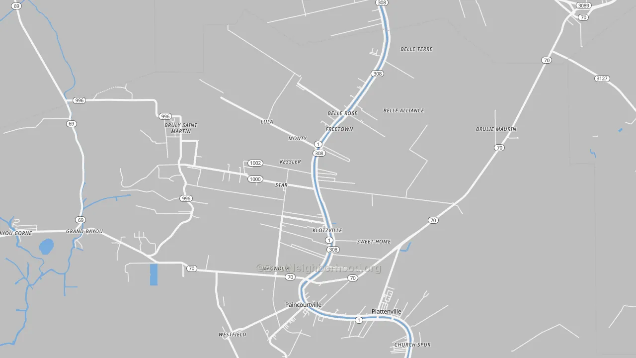 Transit Grade map of Belle Rose, LA