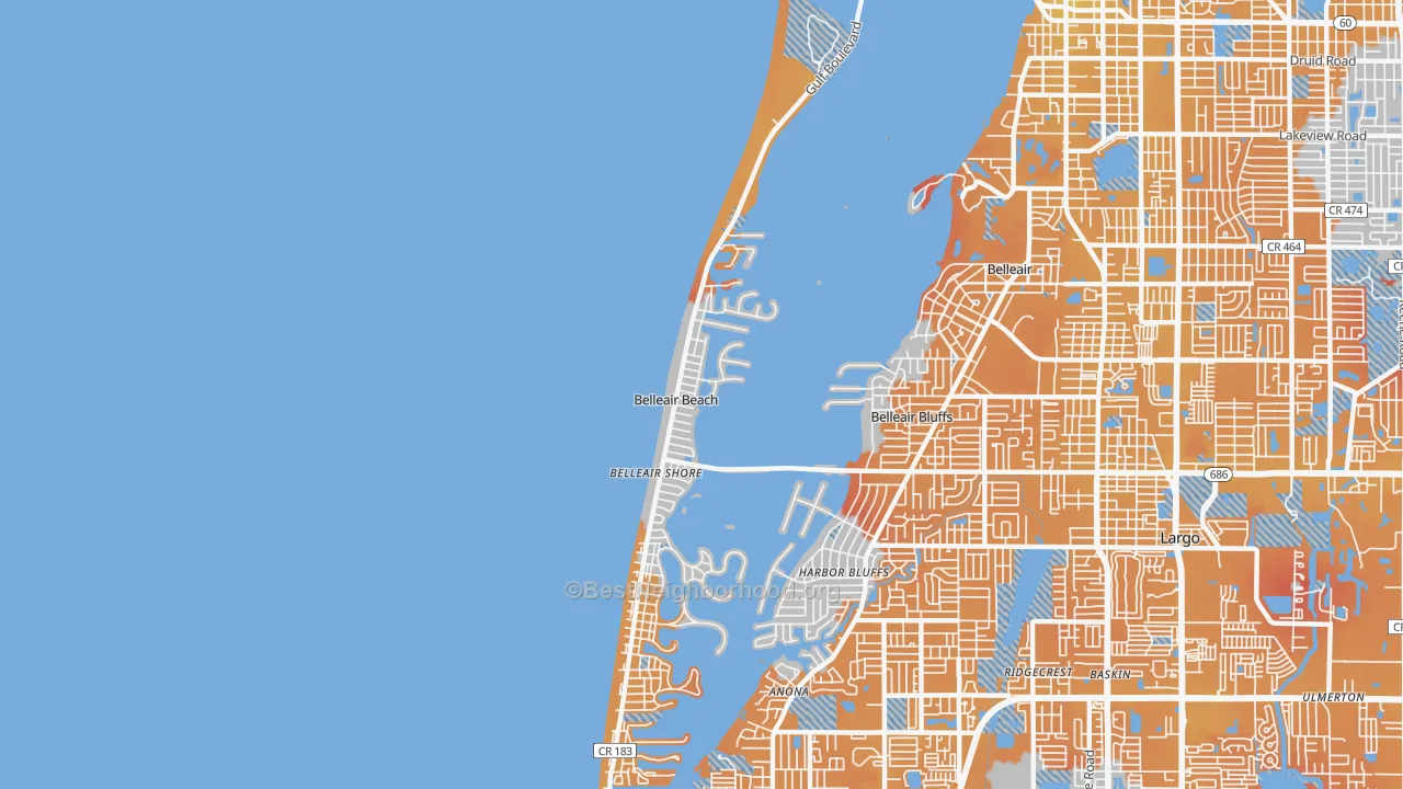 Transit Grade map of Belleair Beach, FL
